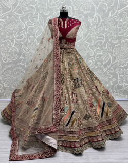Multicolor Velvet Handwork Wedding-Wear Bridal Lehenga Choli