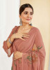 Brownish Pink Georgette Handprinted Saree For Kitty Parties
