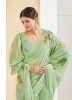 Light Green Georgette Handprinted Saree For Kitty Parties