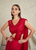 Red Imported Satin Silk Mirror & Sequins Work Wedding-Wear Ready-To-Wear Saree With Belt