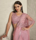 Pink Imported Silk Glass Satin Mirror & Sequins Work Wedding-Wear Ready-To-Wear Saree