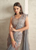 Silver Gray Imported Glass Satin Mirror & Sequins Work Wedding-Wear Ready-To-Wear Saree