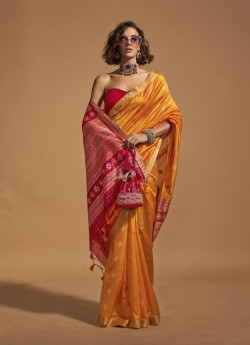 Orange Silk Woven Party-Wear Handloom Saree