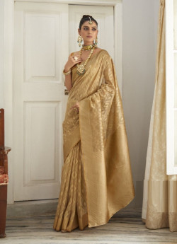 Burlywood Organza Soft Silk Woven Saree For Traditional / Religious Occasions