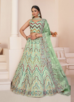 Mint Green Net Handwork Wedding-Wear Bridal Lehenga Choli