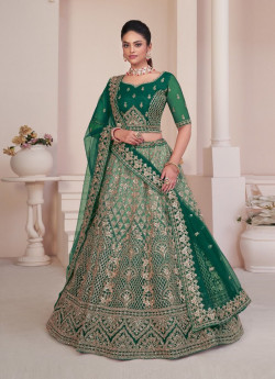 Green Net Handwork Wedding-Wear Bridal Lehenga Choli