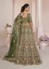 Olive Green Net Handwork Wedding-Wear Bridal Lehenga Choli