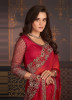 Crimson Red Chiffon Embroidered Party-Wear Boutique-Style Saree