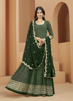 Green Georgette Embroidered Party-Wear Floor-Length Salwar Kameez