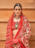 White & Red Printed Festive-Wear Patola Silk Sare