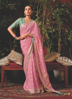 Pink Dola Silk Woven Party-Wear Saree