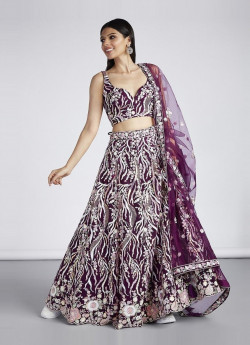 Purple Net Handwork Wedding-Wear Stylish Lehenga Choli
