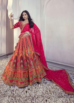 Multicolor Dola Silk Handwork Wedding-Wear Bridal Lehenga Choli