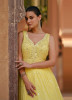 Yellow Georgette Mirror-Work Party-Wear Readymade Gown With Dupatt