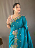 Aqua Blue Pure Silk Handwork Wedding-Wear Boutique-Style Saree