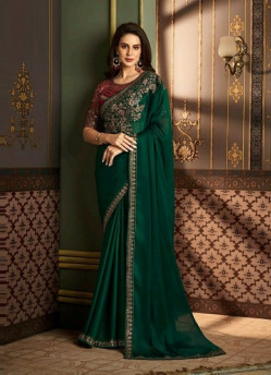 Green Silk Embroidered Festive-Wear Saree