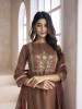 Women Brown Zari and Mukaish Embroidered Yoke Design Stright Kurta Set