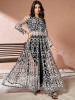 Black Floral Embroidered Net Keyhole Neck High Slit A-Line Kurta & Trousers