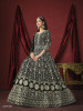 Black Georgette Thread-Work Floor-Length Salwar Kameez For Traditional / Religious Occasions