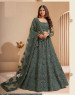 Dark Teal Green Net Embroidered Wedding-Wear Bridal Lehenga Choli With Can-Can