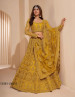 Mustard Yellow Net Embroidered Wedding-Wear Bridal Lehenga Choli With Can-Can