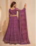 Purple Net Embroidered Wedding-Wear Bridal Lehenga Choli With Can-Can