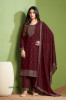 Maroon Georgette Embroidered Party-Wear Pant-Bottom Salwar Kameez