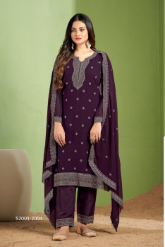 Dark Purple Georgette Embroidered Party-Wear Pant-Bottom Salwar Kameez