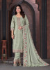 Sage Green Chinon Thread-Work Festive-Wear Straight-Cut Salwar Kameez