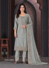 Gray Chinon Thread-Work Festive-Wear Straight-Cut Salwar Kameez