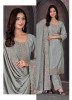 Gray Chinon Thread-Work Festive-Wear Straight-Cut Salwar Kameez