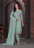 Light Teal Blue Chinon Thread-Work Festive-Wear Straight-Cut Salwar Kameez