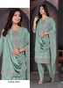 Light Teal Blue Chinon Thread-Work Festive-Wear Straight-Cut Salwar Kameez