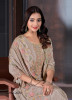 Beige Chinon Thread-Work Festive-Wear Straight-Cut Salwar Kameez