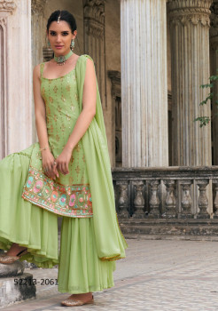 Light Green Faux Georgette Sequins-Work Party-Wear Sharara-Bottom Salwar Kameez