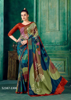 Multicolor Crape Digitally Printed Vibrant Saree For Wearing In Kitty Parties