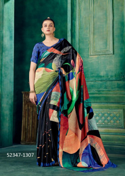 Multicolor Crape Digitally Printed Vibrant Saree For Wearing In Kitty Parties