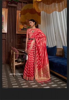 Red Organza Silk Saree With Meenakari Weaving