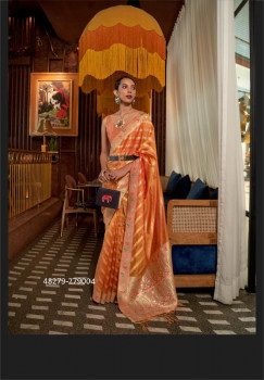 Orange Organza Silk Saree With Meenakari Weaving