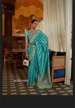 Sky Blue Organza Silk Saree With Meenakari Weaving