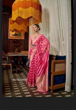 Dark Pink Organza Silk Saree With Meenakari Weaving