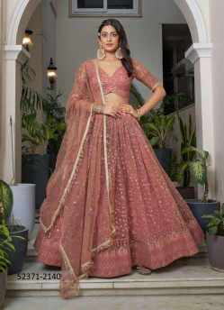 Light Coral Butterfly Net Embroidered Party-Wear Stylish Lehenga Choli