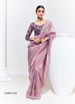 Lilac Organza Digitally Printed Party-Wear Boutique-Style Saree